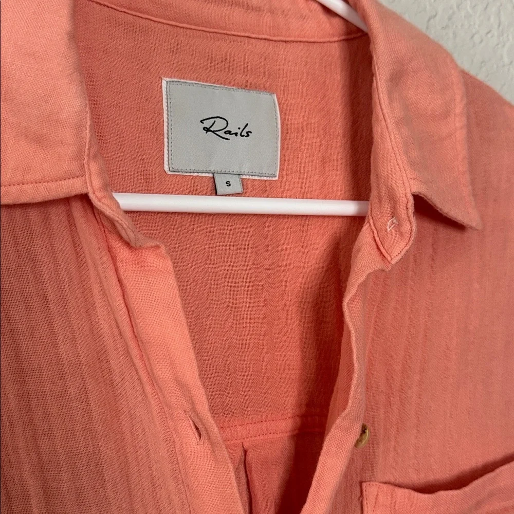 Rails Ellis Button Down Top Peach Size Small Organic Cotton Gauze - Picture 3 of 6